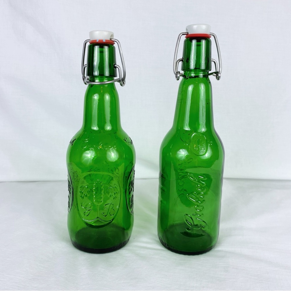 Vintage Grolsch Green Swing Top Glass Bottles Set of 2